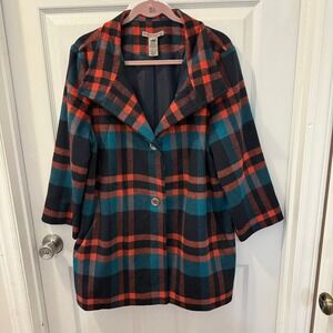 Vintage Sharon Young Women's Plaid Peacoat Coat Jacket Size M Wool Blend